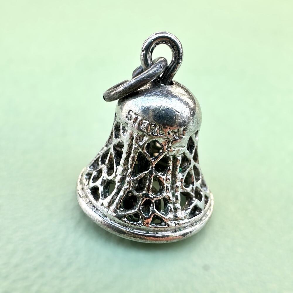 Vintage Sterling Silver Spencer Filigree Christmas Bell Charm w Clapper 925